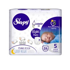 Трусики Sleepy Natural Ultra Sensitive Night 5 Junior , 11-18кг, 24 шт