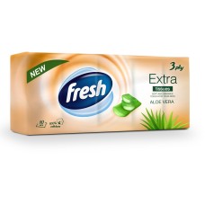 Платочки бумажные носовые Fresh Extra Aloe Vera, 3 слоя, 10 упаковок