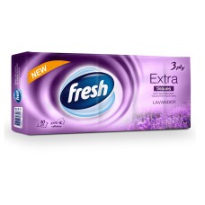 Платочки бумажные носовые Fresh Extra Lavender, 3 слоя, 10 упаковок