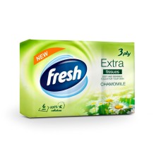 Платочки бумажные носовые Fresh Extra Chamomile, 3 слоя, 6 упаковок