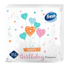 Бумажные салфетки FRESH PREMIUM 38x38 см Happy Birthday, 2 слоя, 25 шт.