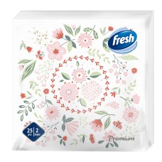 Бумажные салфетки FRESH PREMIUM 38x38 см Flowers, 2 слоя, 25 шт.