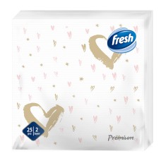 Бумажные салфетки FRESH PREMIUM 38x38 см Hearts, 2 слоя, 25 шт.