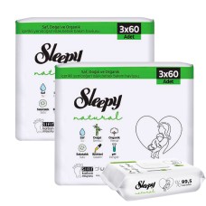 НАБОР влажных салфеток SLEEPY Natural 6x60 шт NewBorn, пластиковая крышка